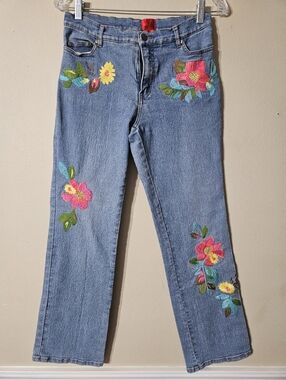 VTG Very Vera Floral Embroidered Graphic Jeans Size 6P